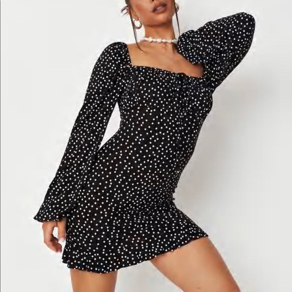 Misguided polka dot dress with balloon sleeves